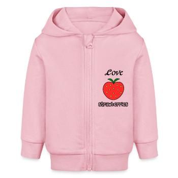 Love strawberries - Baby Organic Kapuzenjacke Baby Connector von Stanley/Stella - Hellrosa - Vorne