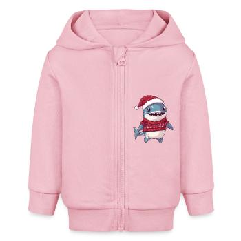 Bande dessinée de Noël requin - Veste à capuche bébé bio Stanley/Stella - rose pâle - Devant