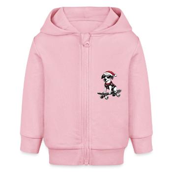 Whippet Dog Christmas Skateboard - Baby Organic Zip-up Hoodie by Stanley/Stella - cotton pink - Front