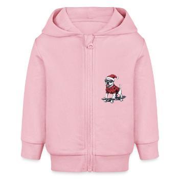 Pit Terrier Dog Christmas Skateboard - Baby Organic Zip-up Hoodie by Stanley/Stella - cotton pink - Front