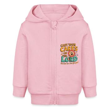 Déchargez-vous de vos soucis sur le seigneur - Veste à capuche bébé bio Stanley/Stella - rose pâle - Devant