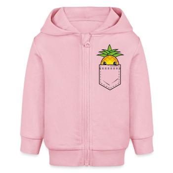 Brusttasche mit süßer Babyananas - Baby Organic Kapuzenjacke Baby Connector von Stanley/Stella - Hellrosa - Vorne