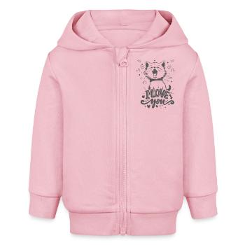 Mignon Kitty en gris - Je t’aime - Veste à capuche bébé bio Stanley/Stella - rose pâle - Devant