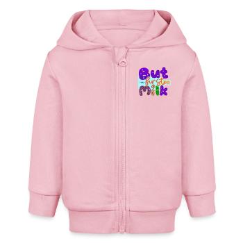Mais le premier lait La sieste est terminée, c’est l’heure du lait - Veste à capuche bébé bio Stanley/Stella - rose pâle - Devant