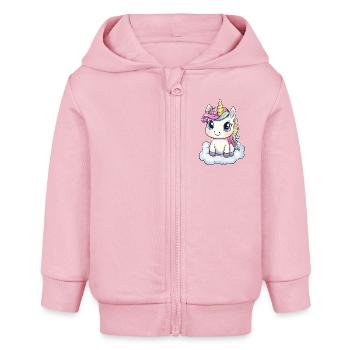 Kawaii unicorn, cute magical animal, cloud - Baby Organic Zip-up Hoodie by Stanley/Stella - cotton pink - Front