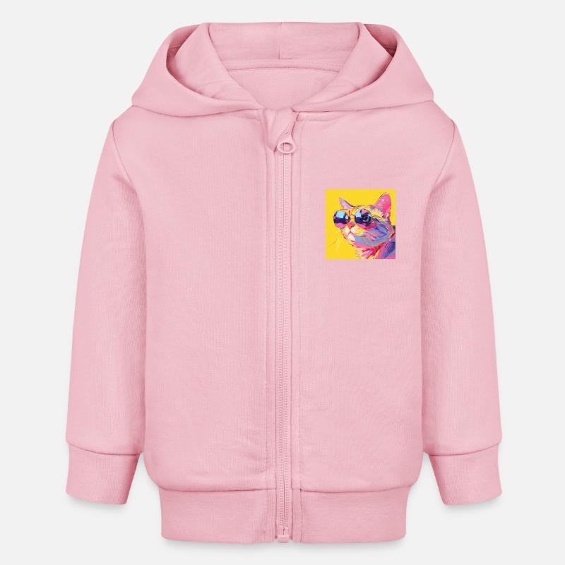 Chat, Motif De Chat - Veste à capuche bébé bio Stanley/Stella - rose pâle