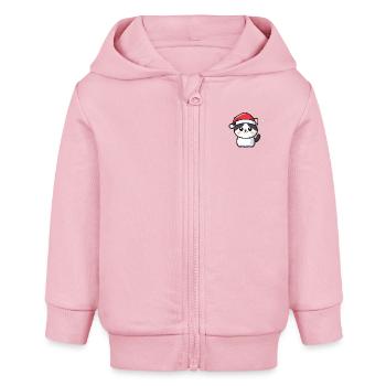 Christmas Kitten with Christmas Hat Cute Cat - Baby Organic Zip-up Hoodie by Stanley/Stella - cotton pink - Front