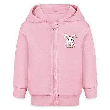 Baby rabbit, baby bunny with heart in his paws - Baby Organic Zip-up Hoodie by Stanley/Stella - cotton pink - Front