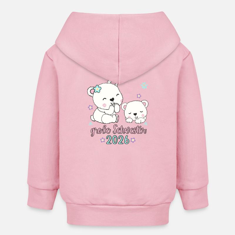 Grande sœur 2026 Ours mignons - Veste à capuche bébé bio Stanley/Stella - rose pâle