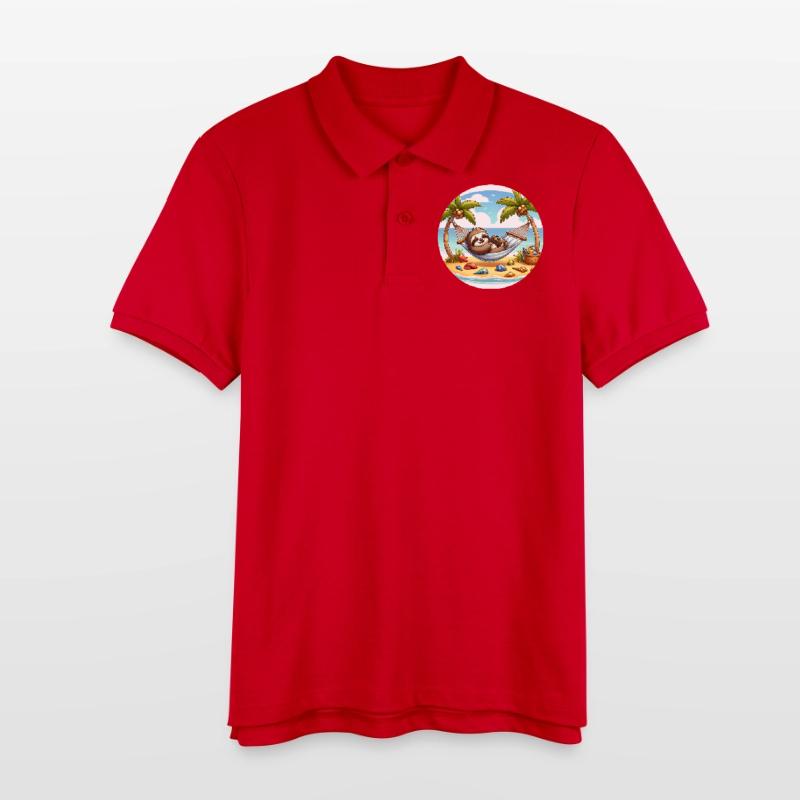 Beach lazy sloth in hammock Stanley/Stella Teen Organic Polo Shirt MINI SPRINTER