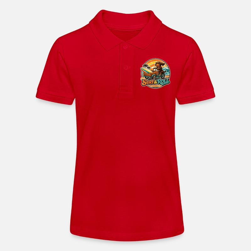 Teckel surf & roll avec planche de surf - Polo bio MINI SPRINTER Stanley/Stella Ado - rouge