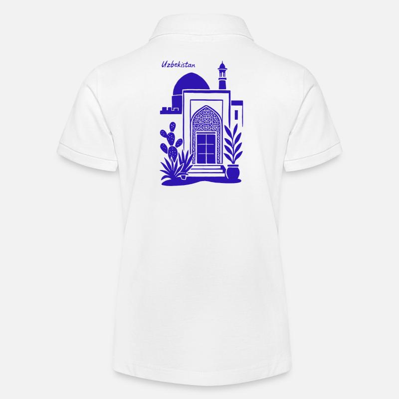 Architecture Ouzbékistan Silhouette Bleue - Polo bio MINI SPRINTER Stanley/Stella Ado - blanc