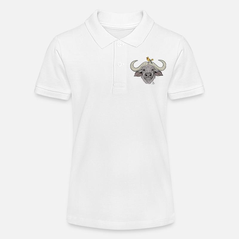 Buffle trapu avec oiseau chanteur - Polo bio MINI SPRINTER Stanley/Stella Ado - blanc