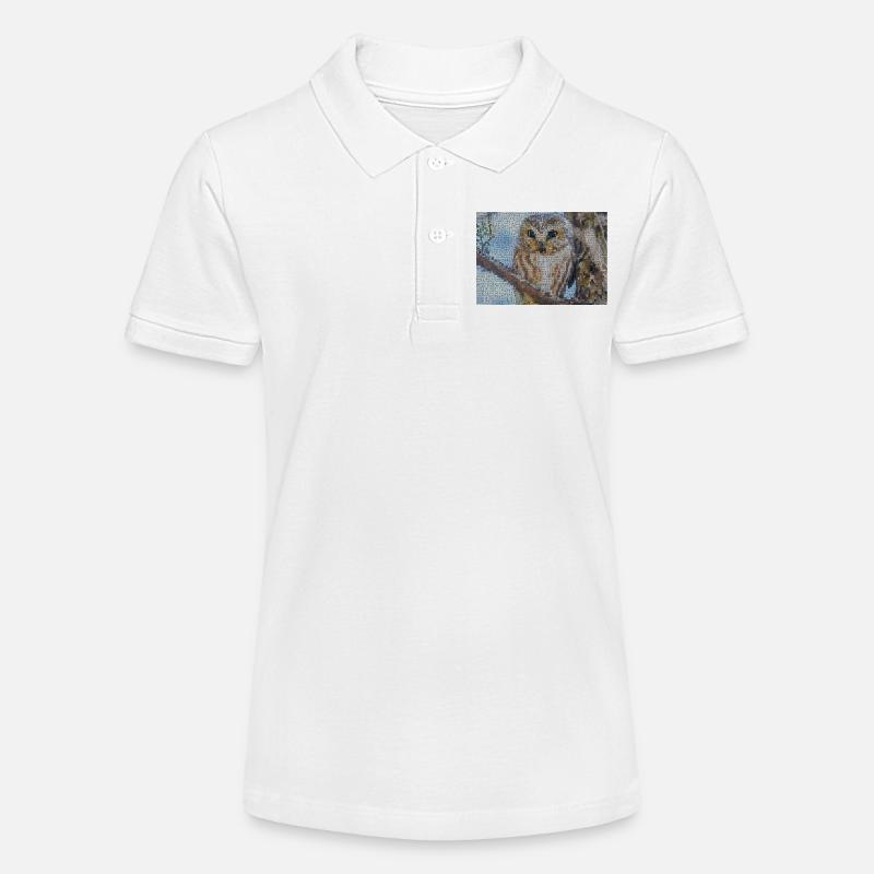 Mosaïque de hibou nocturne - Polo bio MINI SPRINTER Stanley/Stella Ado - blanc