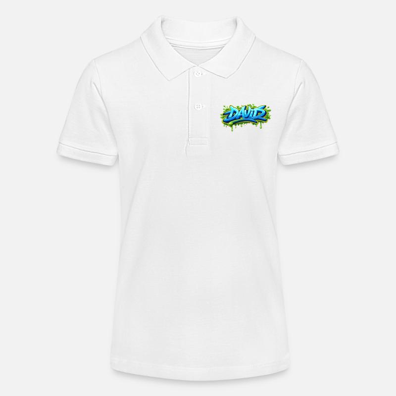Graffiti name DAVID printable on everything - Stanley/Stella Teen Organic Polo Shirt MINI SPRINTER - white