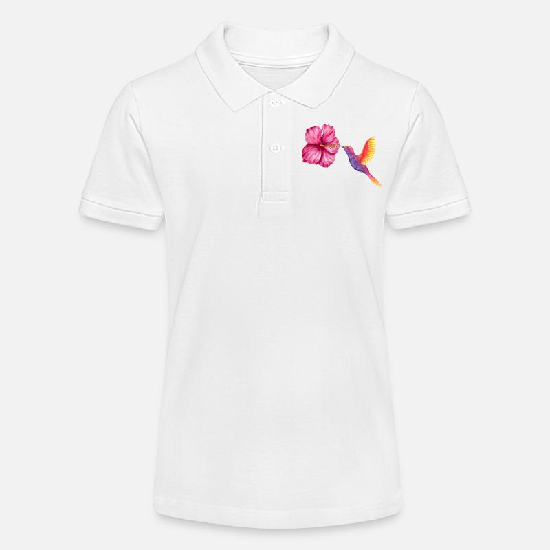 Colibri et Hibiscus en Aquarelle - Polo bio MINI SPRINTER Stanley/Stella Ado - blanc