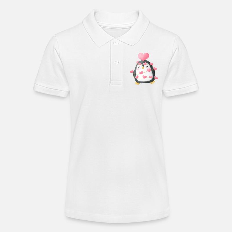 Pingouin affectueux avec décoration de cœur - Polo bio MINI SPRINTER Stanley/Stella Ado - blanc