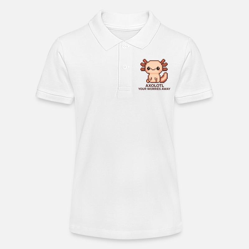 Pixel art axolotl avec texte de blague - Polo bio MINI SPRINTER Stanley/Stella Ado - blanc