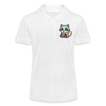 Kawaii Raccoon Drinking Boba Tea  - Polo bio MINI SPRINTER Stanley/Stella Ado - blanc - Devant