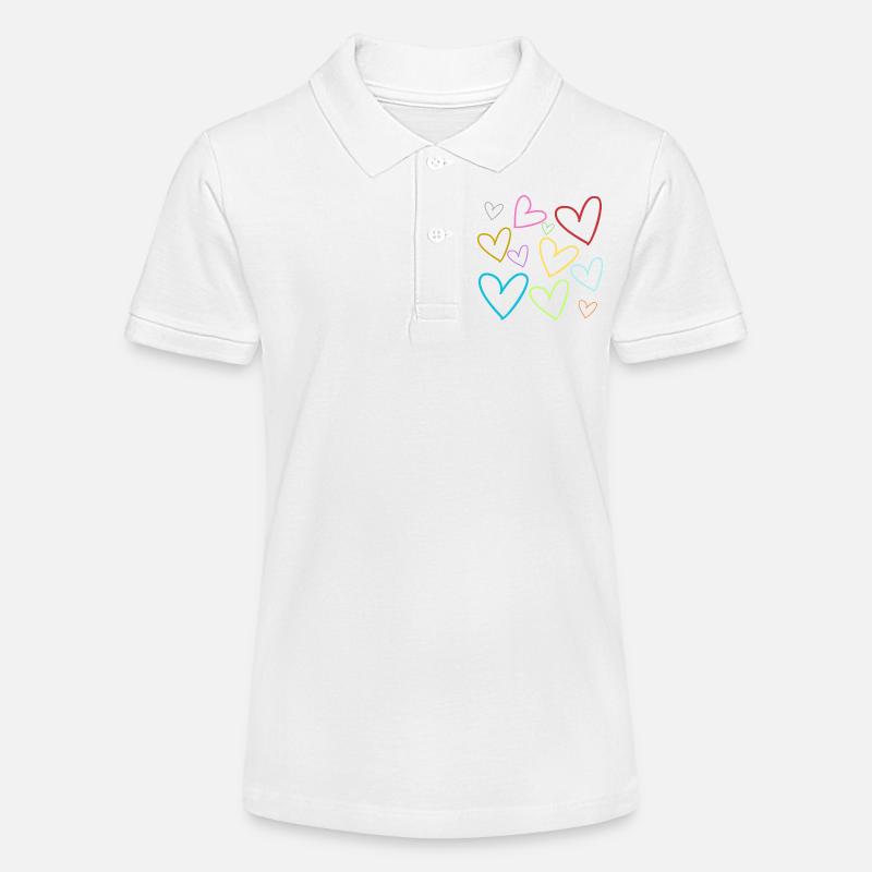 Cœurs néon multicolores - Polo bio MINI SPRINTER Stanley/Stella Ado - blanc