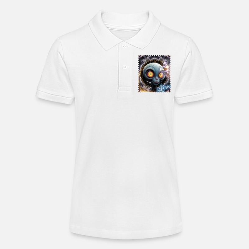 Des yeux extraterrestres dans le cercle de brouillard - Polo bio MINI SPRINTER Stanley/Stella Ado - blanc