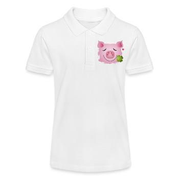 Lucky pig avec trèfle à quatre feuilles dans sa bouche - Polo bio MINI SPRINTER Stanley/Stella Ado - blanc - Devant