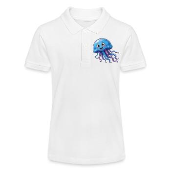  Blaue Qualle Cartoon - Stanley/Stella Teenager Bio-Poloshirt MINI SPRINTER - Weiß - Vorne