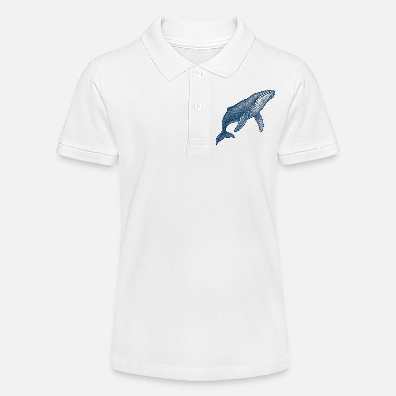 Illustration stylisée de baleine bleue - Polo bio MINI SPRINTER Stanley/Stella Ado - blanc