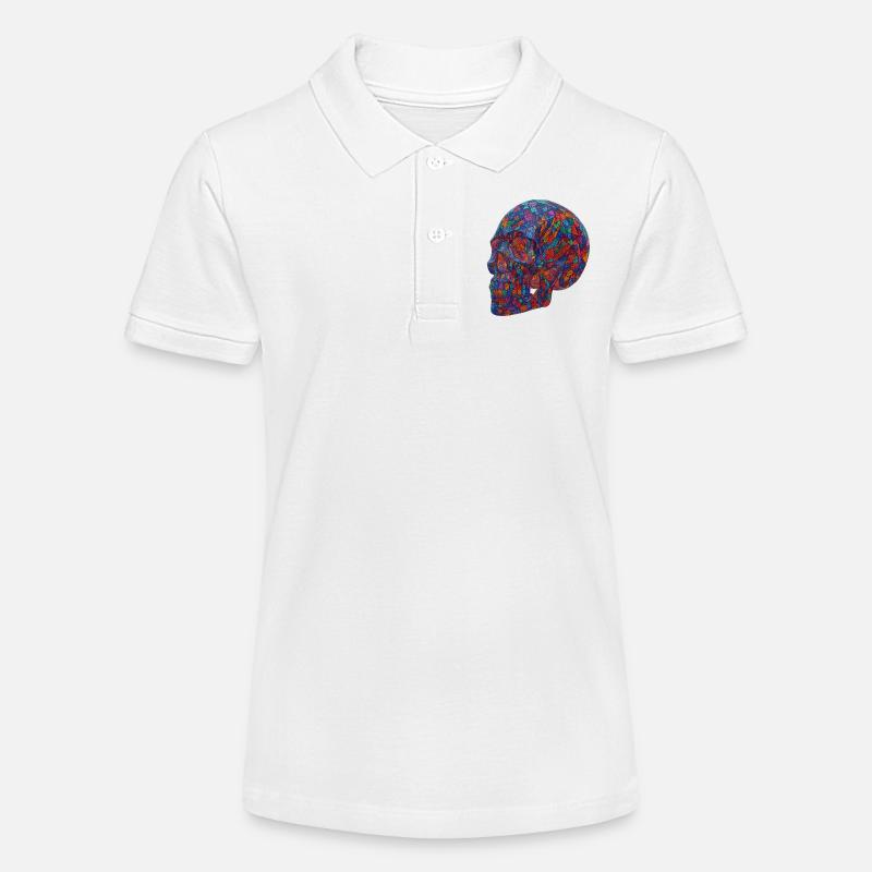 Crâne en mosaïque colorée - Polo bio MINI SPRINTER Stanley/Stella Ado - blanc