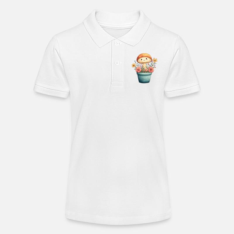 Un champignon joyeux dans un pot de fleurs - Polo bio MINI SPRINTER Stanley/Stella Ado - blanc