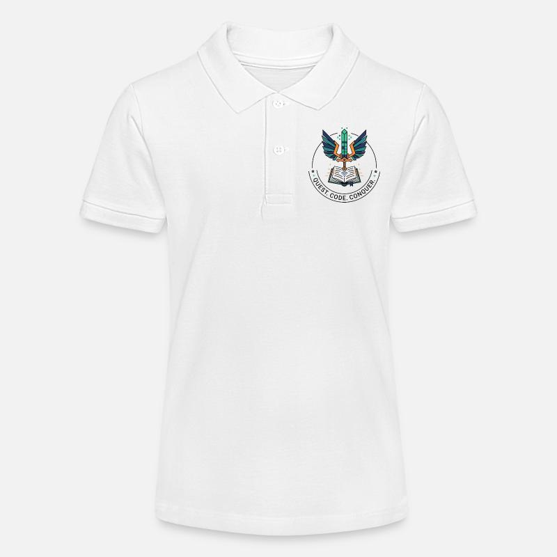 Quest. Code. Conquer Emblem - Stanley/Stella Teen Organic Polo Shirt MINI SPRINTER - white