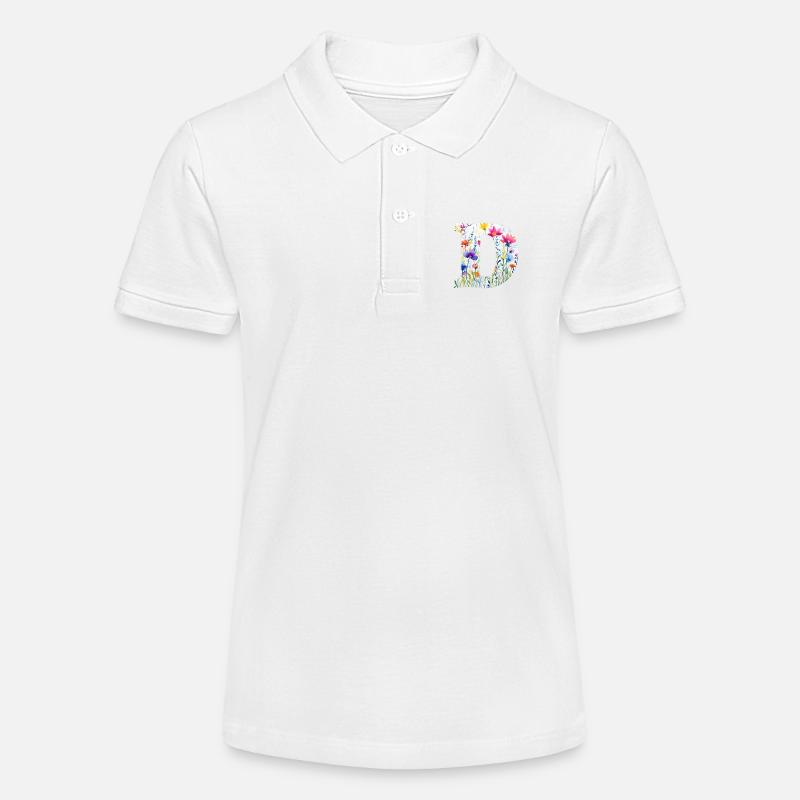 Buchstabe D, Monogramm, Blumenmuster - Stanley/Stella Teenager Bio-Poloshirt MINI SPRINTER - Weiß