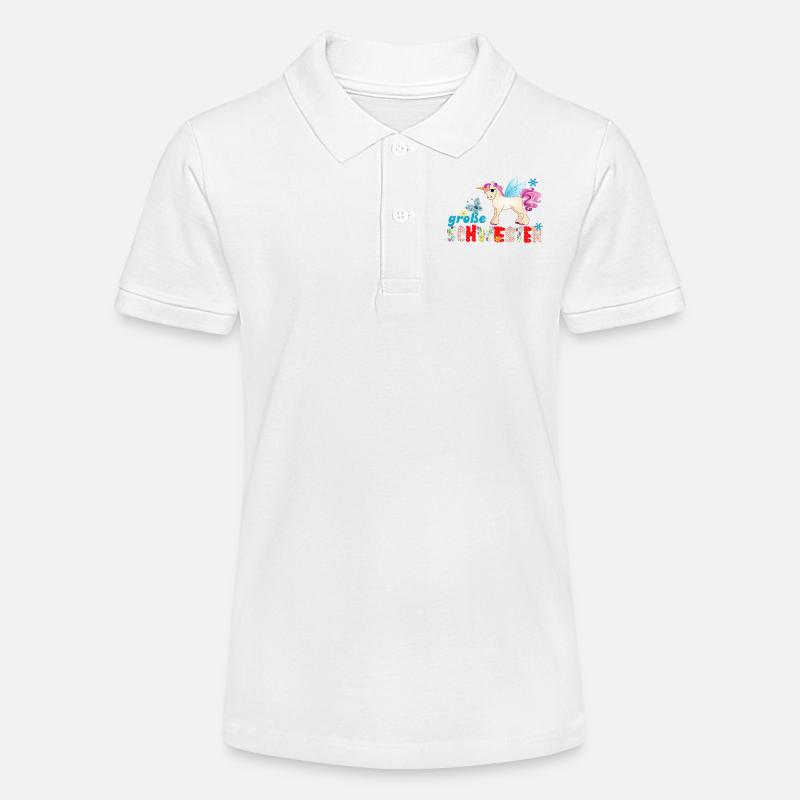 große Schwester Einhorn - Stanley/Stella Teenager Bio-Poloshirt MINI SPRINTER - Weiß