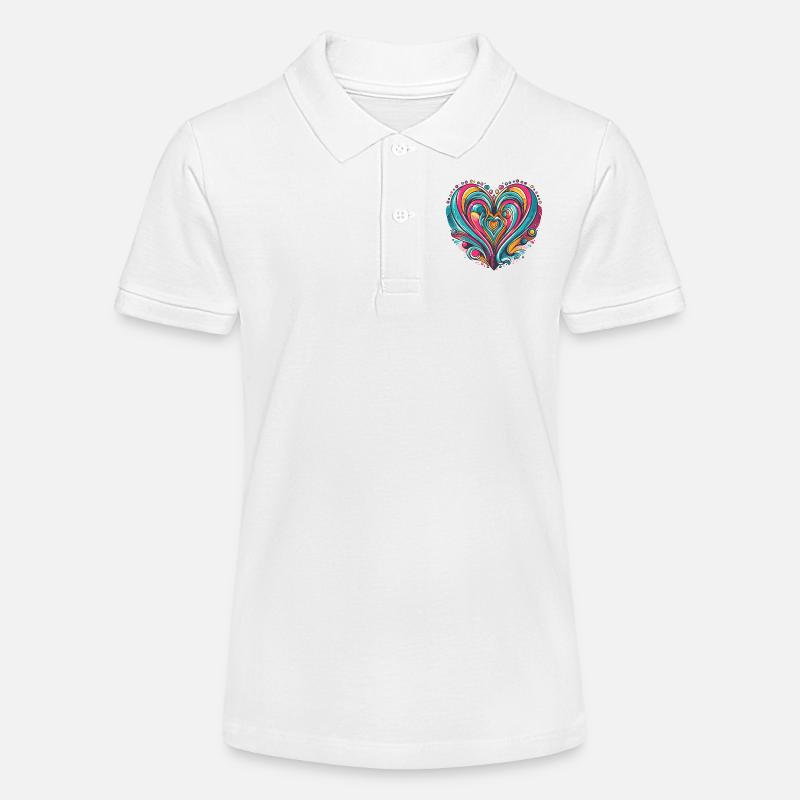 Coeur colorée pop rétro - Polo bio MINI SPRINTER Stanley/Stella Ado - blanc