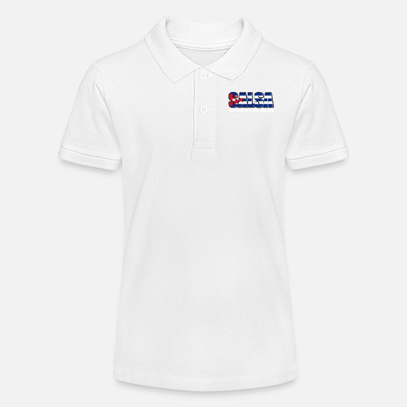 Salsa cubana avec le drapeau de Cuba - Polo bio MINI SPRINTER Stanley/Stella Ado - blanc