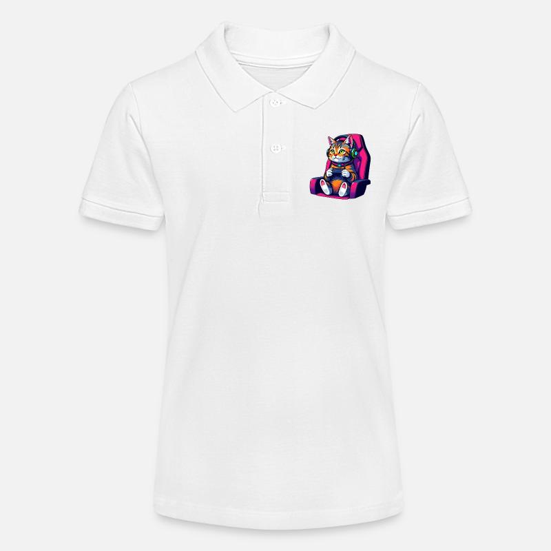 Retro Gamer Katze mit Headset und Controller - Stanley/Stella Teenager Bio-Poloshirt MINI SPRINTER - Weiß
