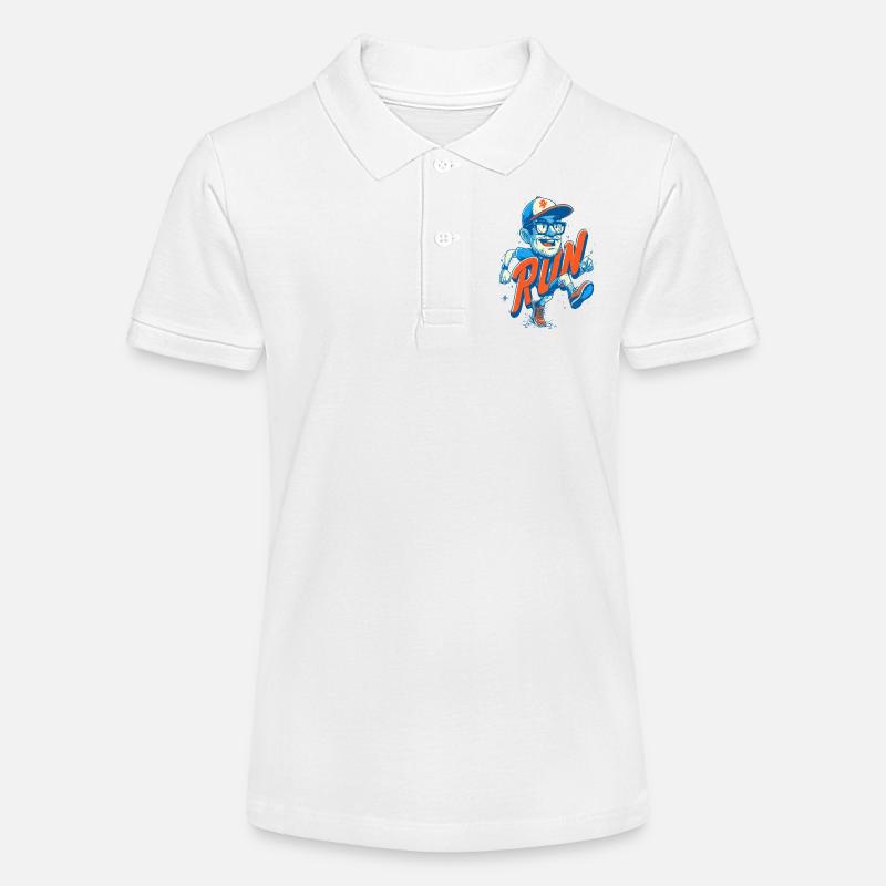 Drôle de coureur avec lettrage RUN - Polo bio MINI SPRINTER Stanley/Stella Ado - blanc