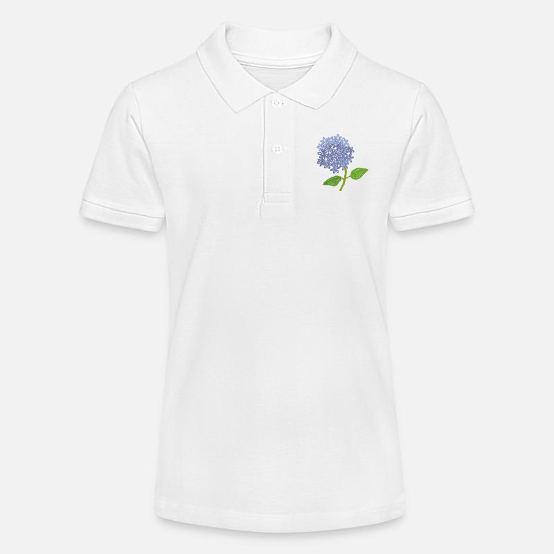 hortensia brodé - Polo bio MINI SPRINTER Stanley/Stella Ado - blanc