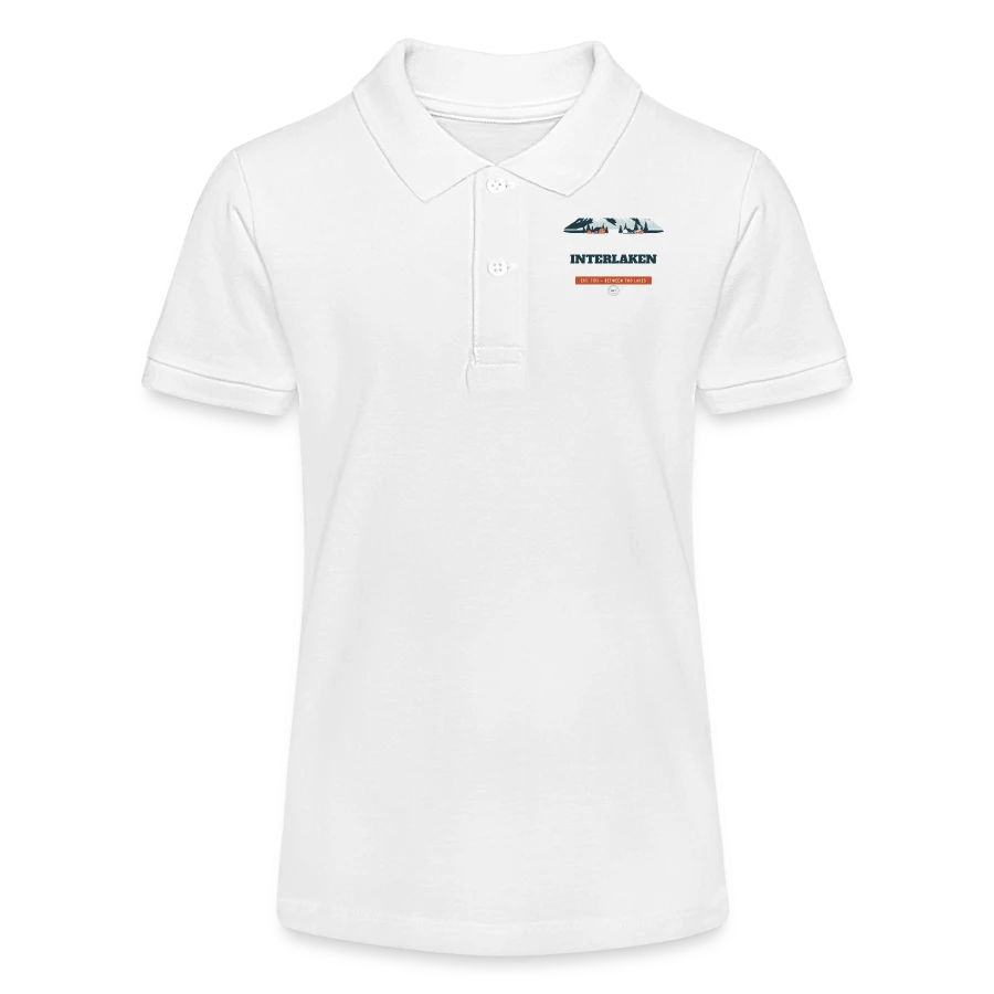 Interlaken badge on a stanley/stella teen organic polo shirt mini sprinter, white