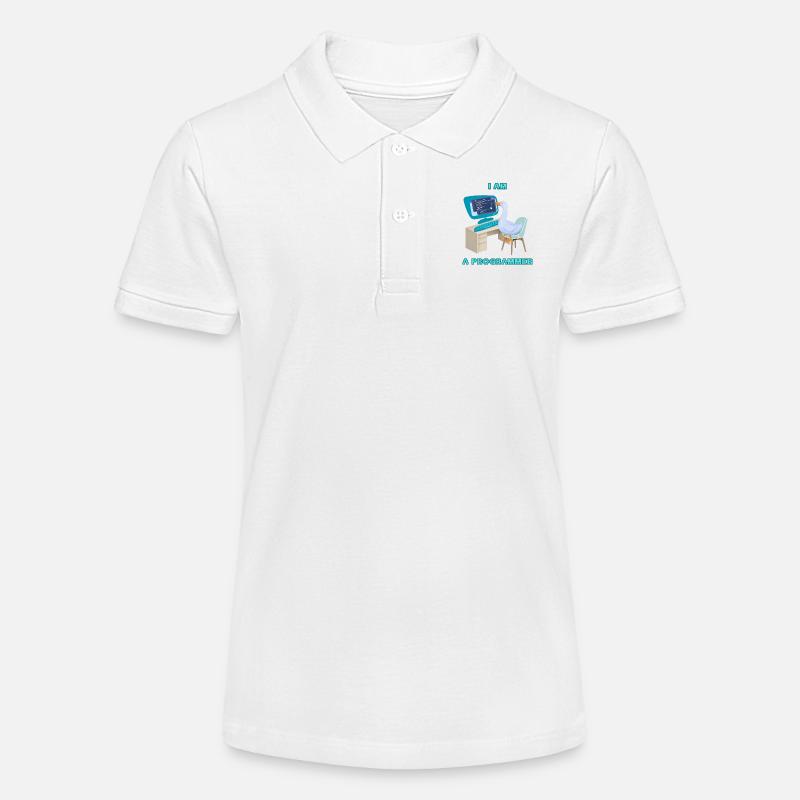A Programmer Duck, a Fun Design for Programmers - Stanley/Stella Teen Organic Polo Shirt MINI SPRINTER - white