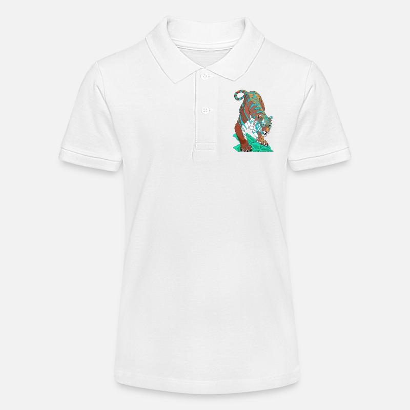 Tigre bleu turquoise sur rocher - Polo bio MINI SPRINTER Stanley/Stella Ado - blanc