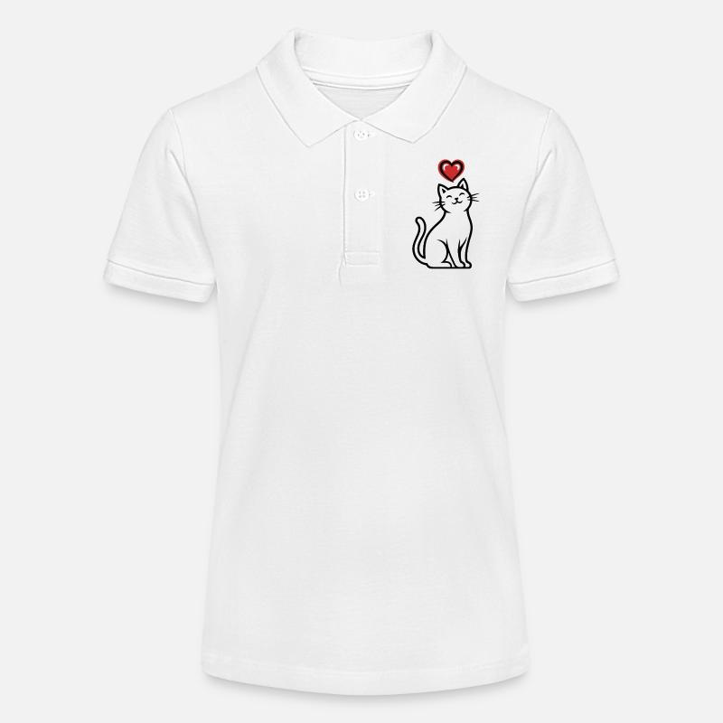 Dessin au trait de chat en forme de cœur - Polo bio MINI SPRINTER Stanley/Stella Ado - blanc