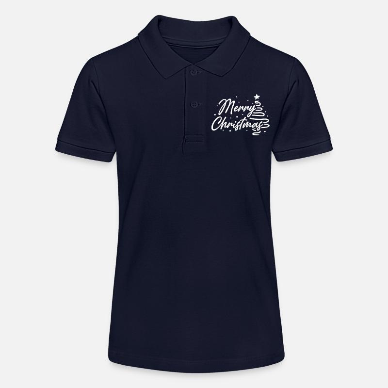 Merry Christmas Script Tree - Stanley/Stella Teen Organic Polo Shirt MINI SPRINTER - navy