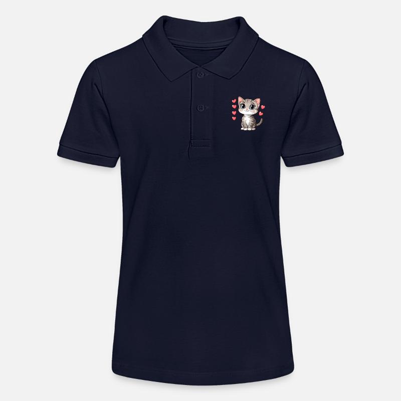 Mignon chat amour illustration - Polo bio MINI SPRINTER Stanley/Stella Ado - bleu marine