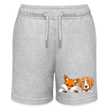 Cute fox and a foxhound dog are best friends - Stanley/Stella MINI BOLTER Organic Teen Jogging Shorts - heather grey - Front
