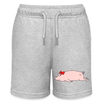 Lustiges Schlafschwein schlafender Rotschleife-Bauernhof-Tier-Humor - Stanley/Stella Teenager Bio-Joggingshorts MINI BOLTER - Grau meliert - Vorne