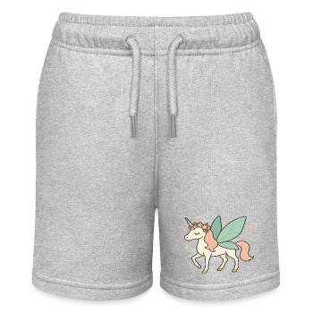 Niedliches Feen-Einhorn mit Blumen und Glitzern - Stanley/Stella Teenager Bio-Joggingshorts MINI BOLTER - Grau meliert - Vorne
