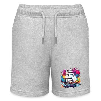 Bateau pirate / Bateau / Mer / Océan / Vagues - Short bio MINI BOLTER Stanley/Stella Ado - gris chiné - Devant