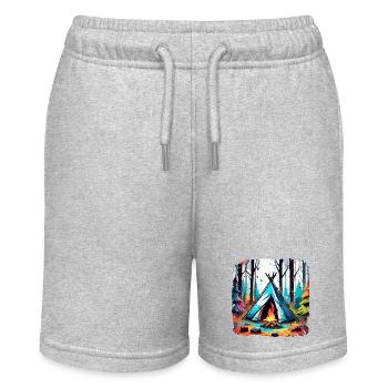 Forêt / Sauvage / Tente / Sauvage / Arbres / Vie - Short bio MINI BOLTER Stanley/Stella Ado - gris chiné - Devant