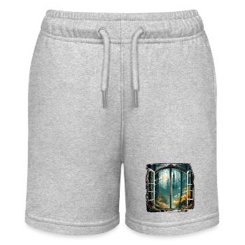 Fenster im Wald / Bäume / Ausblick / Wildnis - Stanley/Stella Teenager Bio-Joggingshorts MINI BOLTER - Grau meliert - Vorne